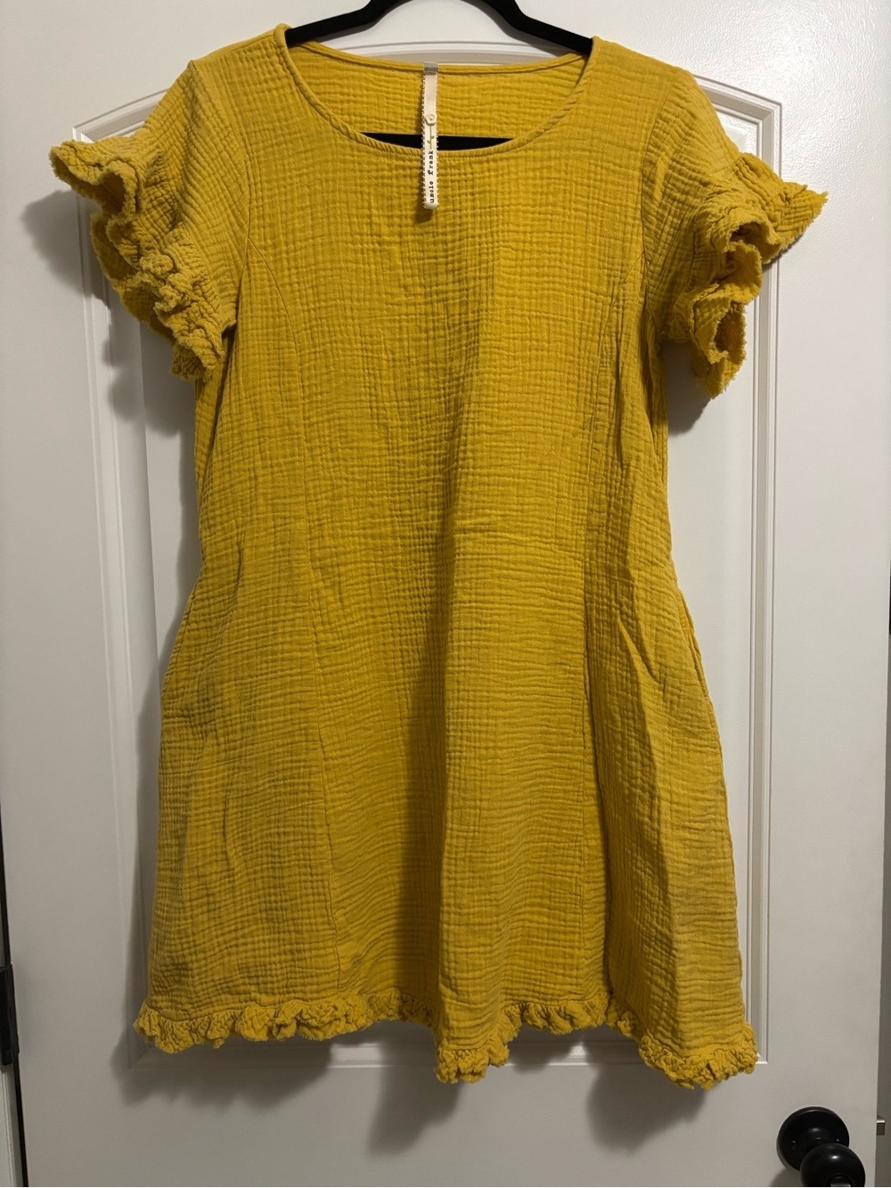 Uncle Frank Mustard Yellow Ruffle Sleeve Casual Dress